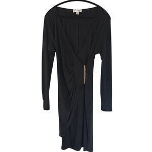 JOSEPH RIBKOFF Black Draped Long Sleeve Midi Length Dress Size 14